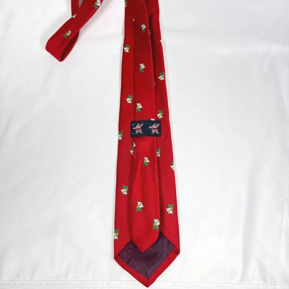 Christmas Necktie Mens Red Bells Holly Holiday Festive Silk-Look
